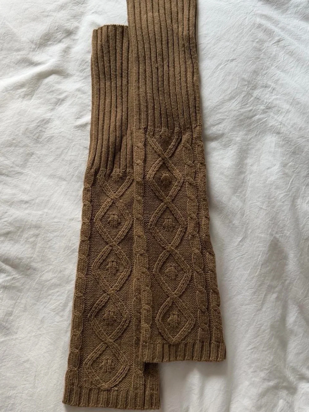 brown cable knit leg warmers